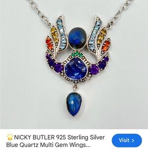 Nicky Butler Silver Necklace with Blue and Purple Gems